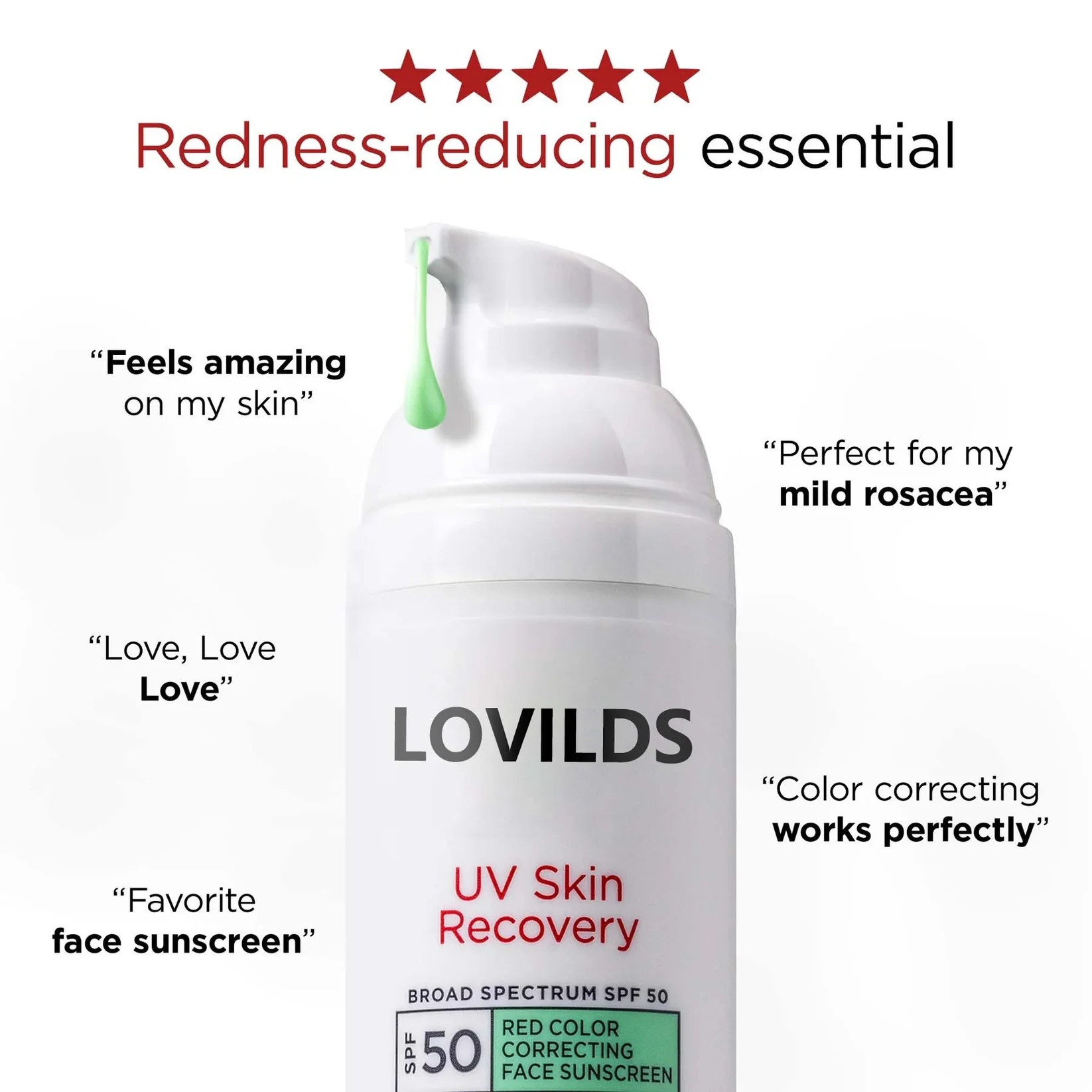 LOVILDS UV Skin Recovery Red Color Correcting Green Tint Broad Spectrum SPF 50 - Image 4