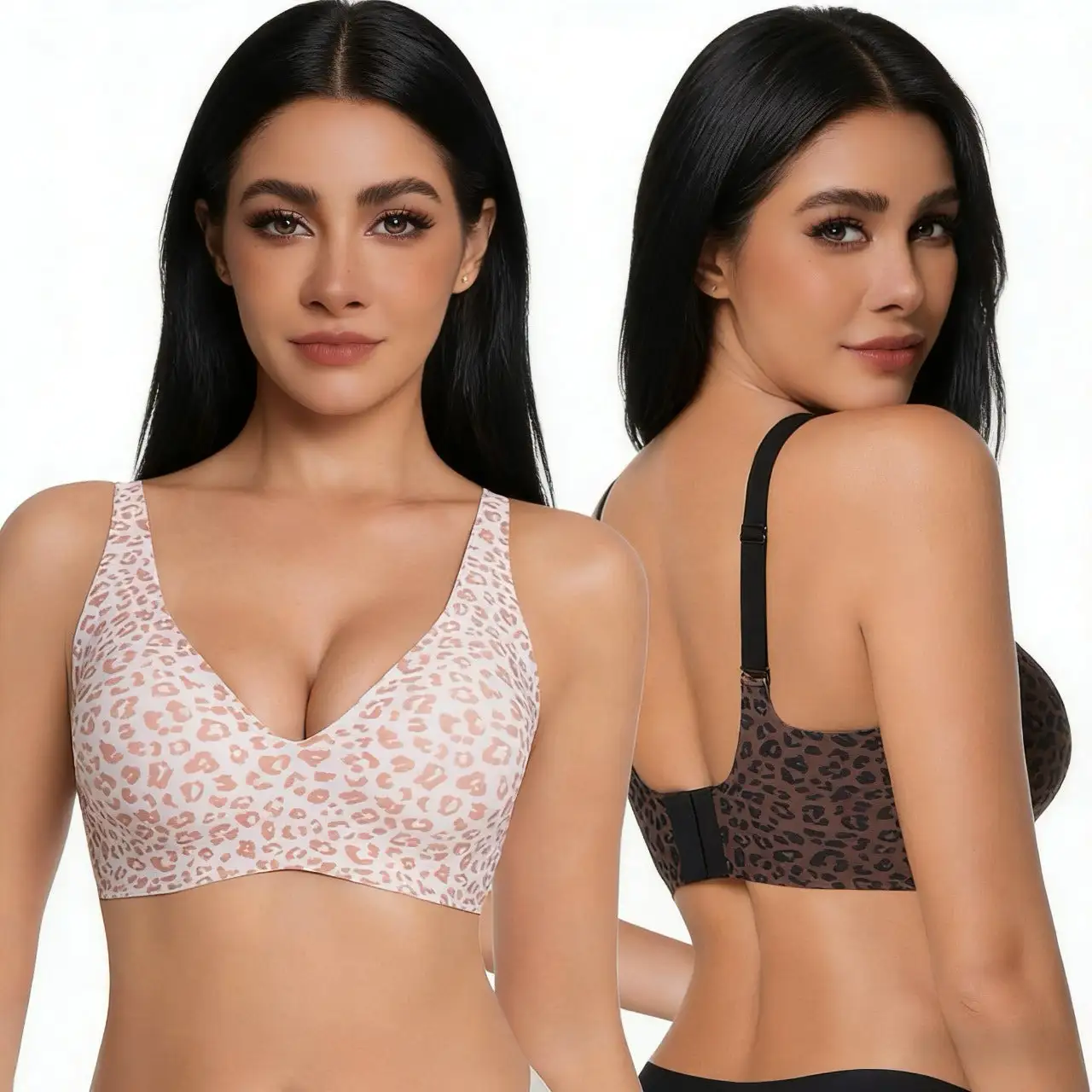 NESLEMY Wireless Push Up Bra for Women - Seamless Deep V Bralette, All-Day Comfort T-Shirt Bra for Everyday Wear