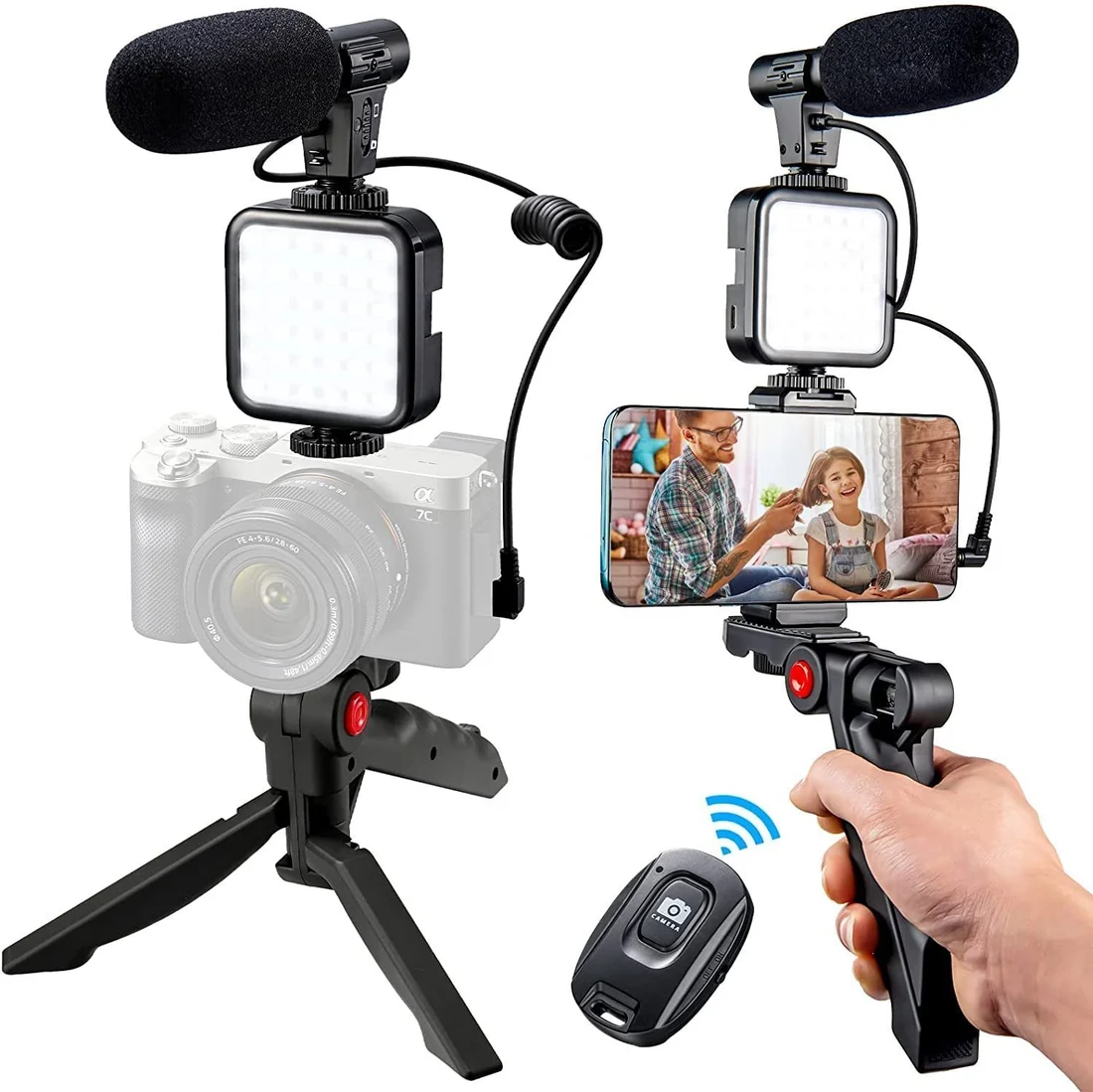 Professional video Microphone kit with Tripod Stand and LED Light - Image 3