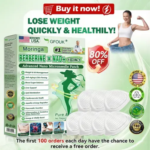 Moringa Berberine NAD 10-in-1 Nano Microneedle Patch (Just once daily, visible changes in 7 days) Supports weight management, loose skin, diabetes care, sleep apnea, joint comfort, and more
