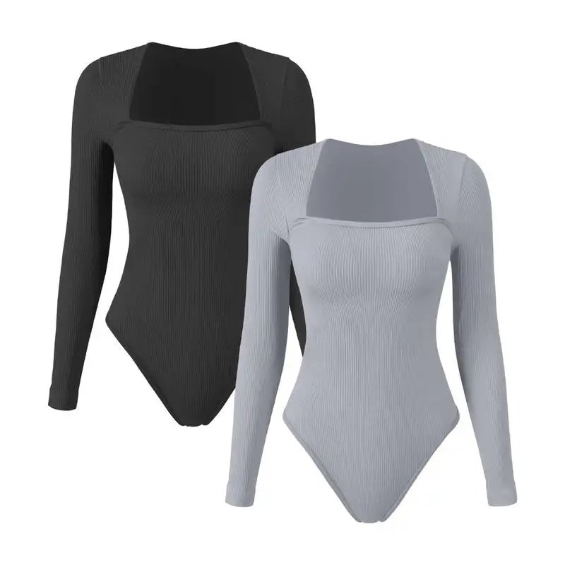 Slimoly Square Neck Long Sleeve Bodysuits