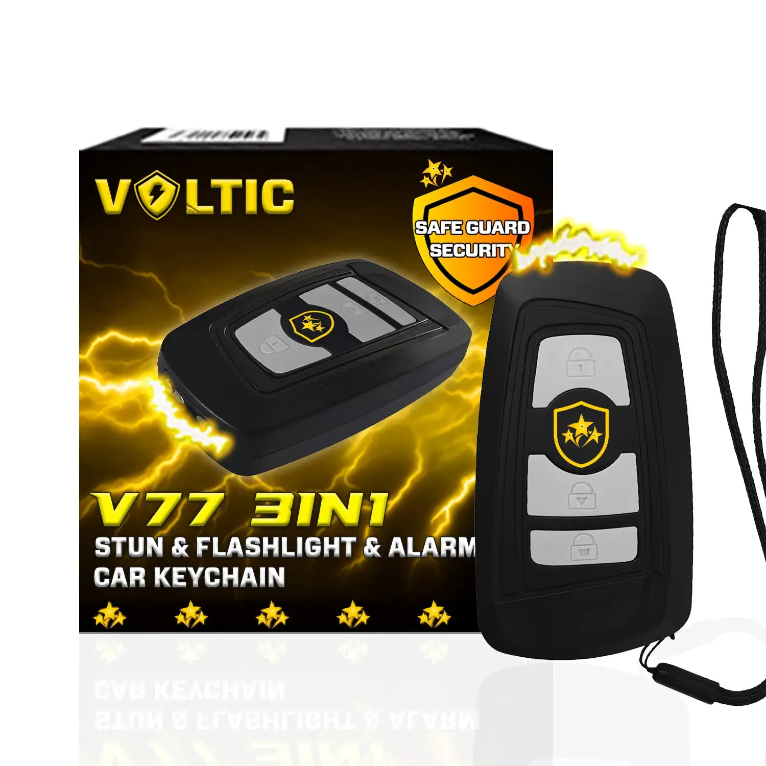 VOLTIC V77 3in1 Stun & Flashlight & Alarm Car Keychain