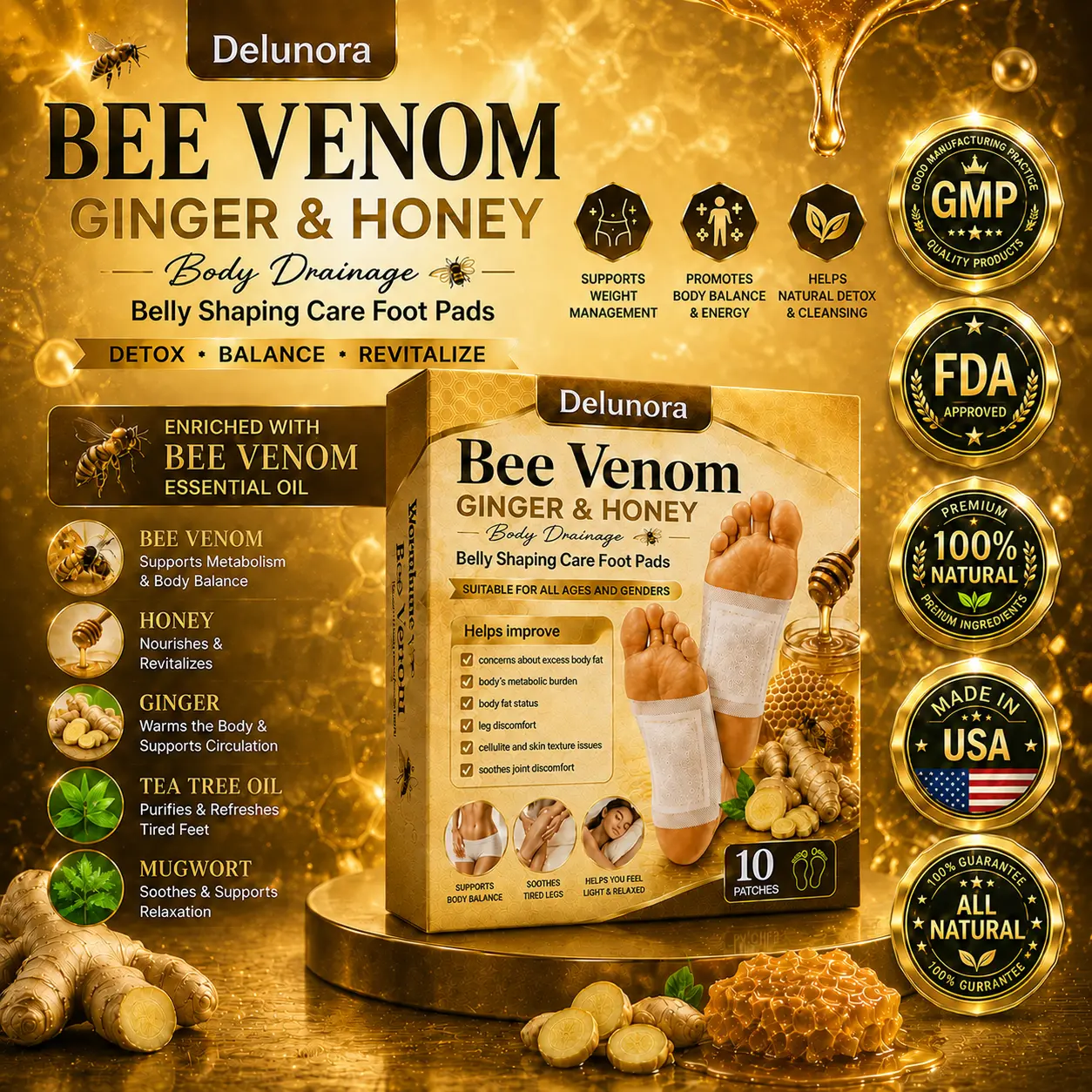 2026 New Bee Venom Ginger & Honey Foot Pads